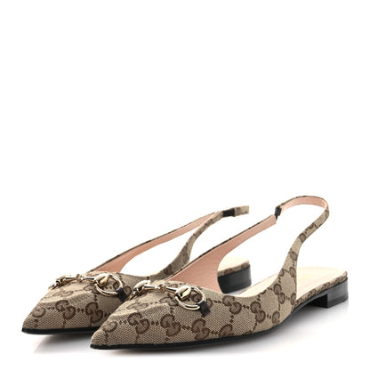 Gucci Monogram Horsebit Womens Slingback Ballet Flat 40.5 Beige Ebony Cocoa 4 of 11