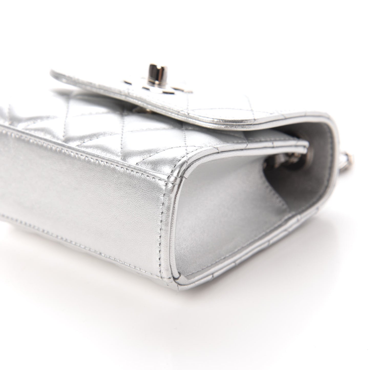 Metallic Lambskin Quilted Mini Trendy CC Clutch With Chain Silver