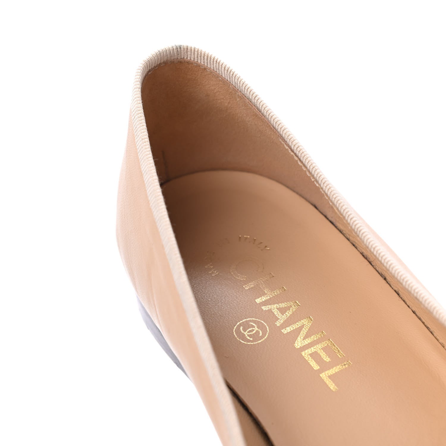 Chanel Lambskin Cap Toe CC Ballerina Flats 38 Beige Black 11 of 19