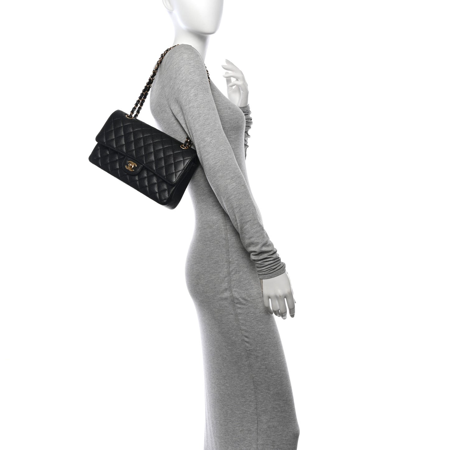 Caviar Quilted Medium Double Flap Black