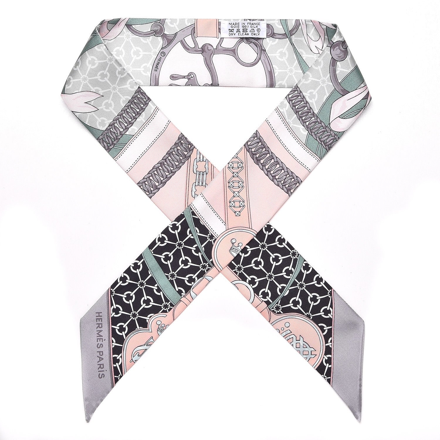 Hermes Silk La Promenade Du Matin Twilly Noir Rose Poudre Celadon 1 of 5