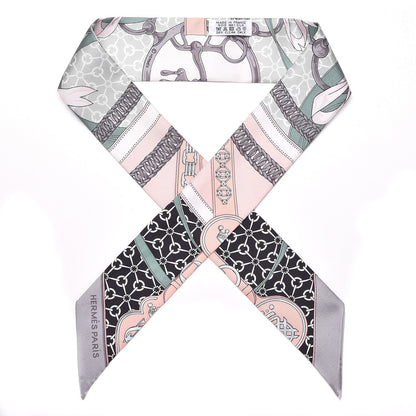 Hermes Silk La Promenade Du Matin Twilly Noir Rose Poudre Celadon 1 of 5