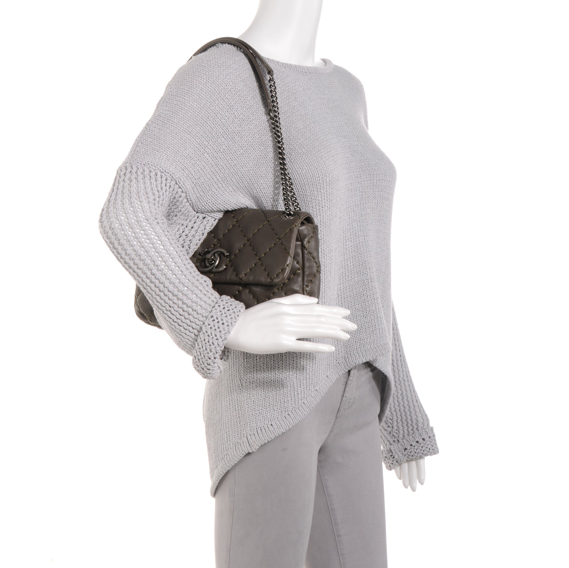 Chanel Calfskin Ultimate Stitch Flap Khaki 2 of 10