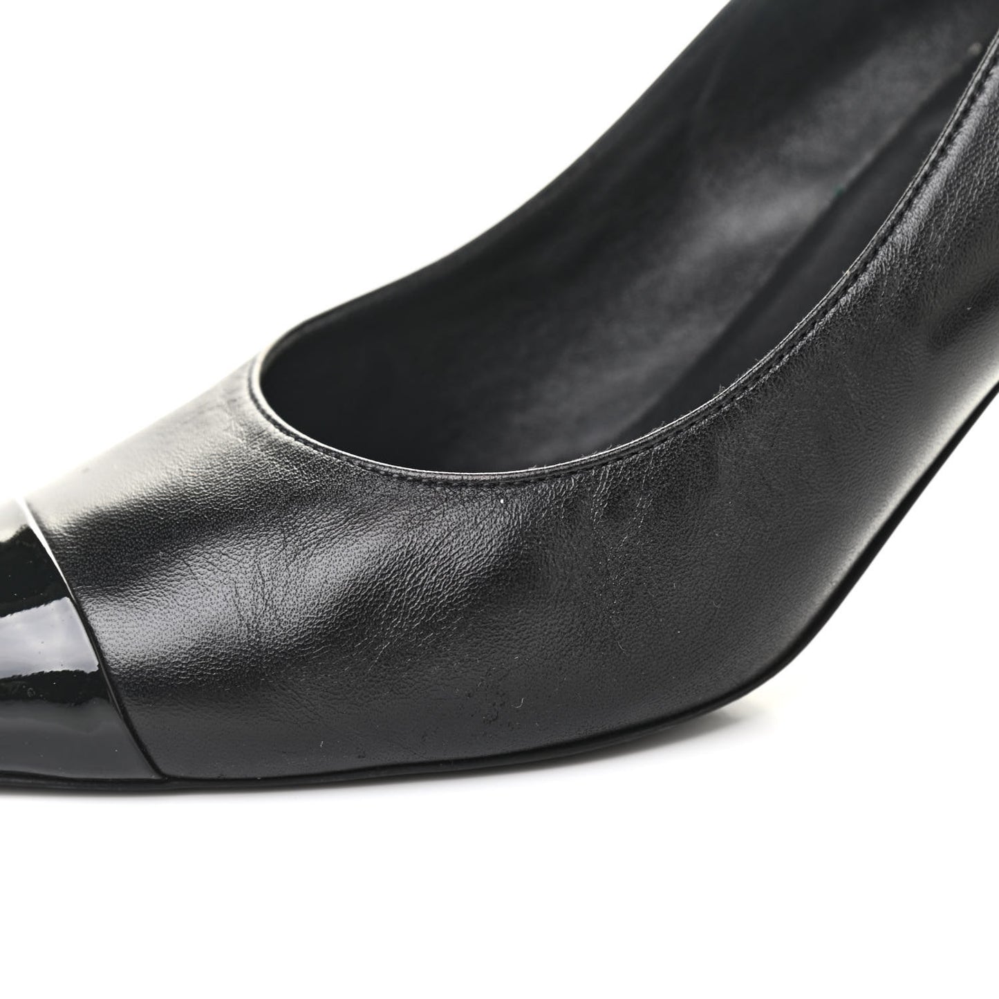 Patent Lambskin Cap Toe Pearl Pumps 39.5 Black
