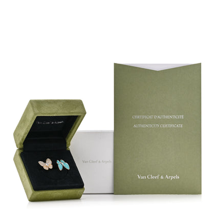 Van Cleef & Arpels 18K Yellow Gold Diamond Turquoise Two Butterfly Between The Finger Ring 52 6 5 of 5