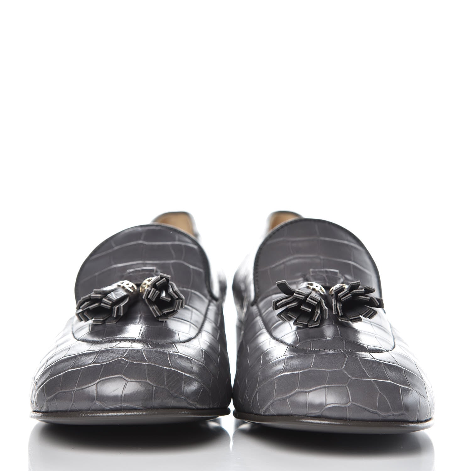 Chanel Alligator CC Mocassins Loafers 38.5 Grey 2 of 9