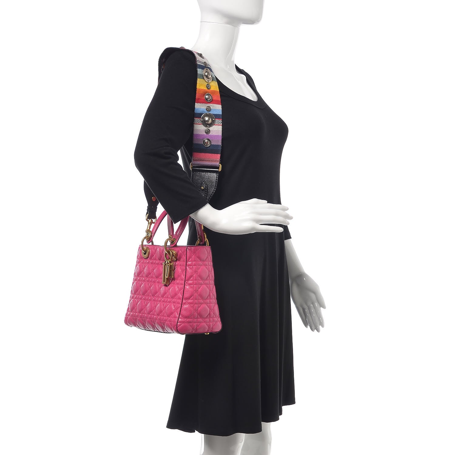 Christian Dior Goatskin Cannage Medium Lady Dior Fuchsia 2 of 10