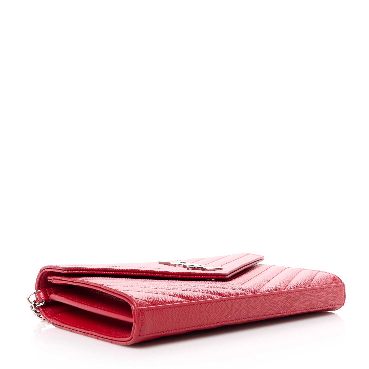Saint Laurent Grain De Poudre Matelasse Chevron Monogram Chain Wallet Red 4 of 11
