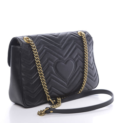 Gucci Calfskin Matelasse Medium GG Marmont Shoulder Bag Black 3 of 11