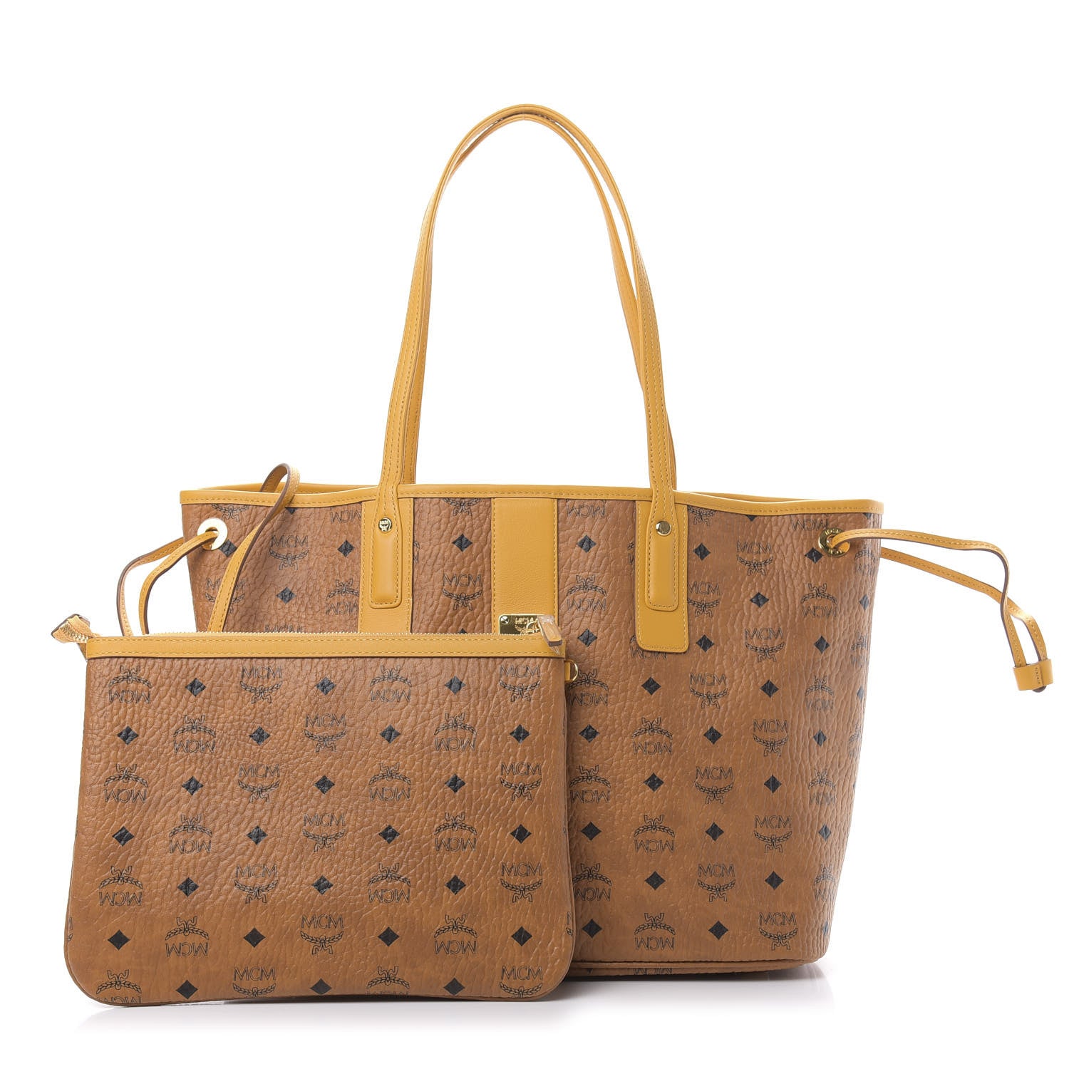 MCM Visetos Medium Liz Reversible Shopper Tote Cognac Yellow 1 of 17