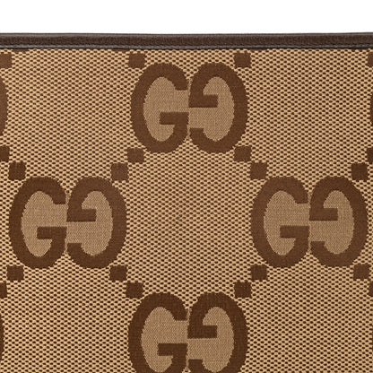 Gucci Monogram Jumbo GG Textured Dollar Calfskin Pouch Camel Ebony New Acero 8 of 10