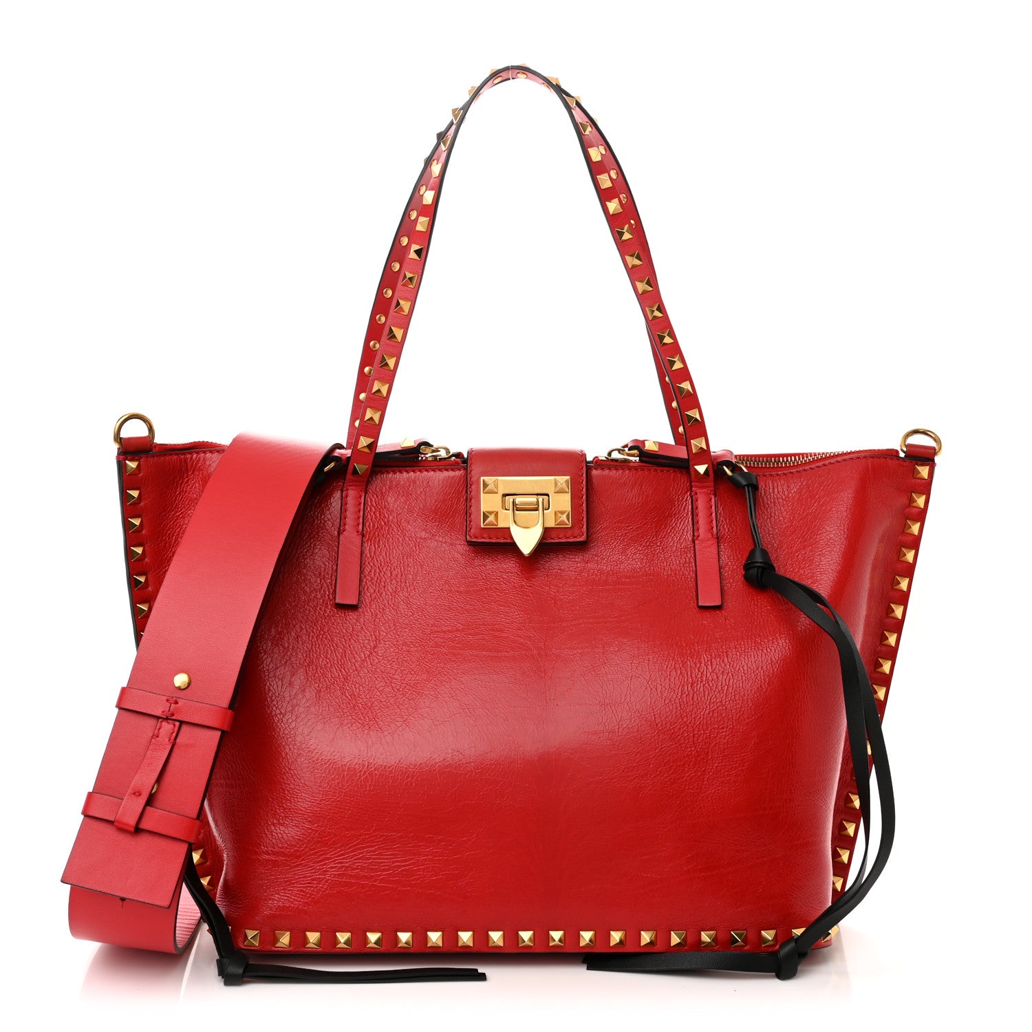 Valentino Garavani Grainy Calfskin Medium Rockstud Hype Tote Red 1 of 13