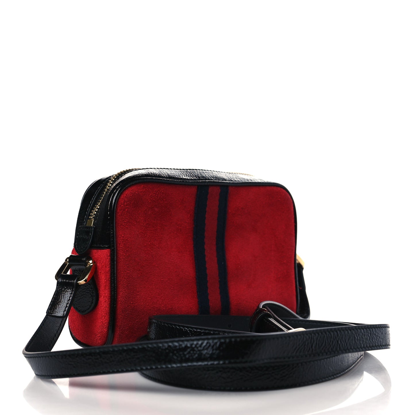 Suede Patent Web Mini Ophidia Shoulder Bag Red