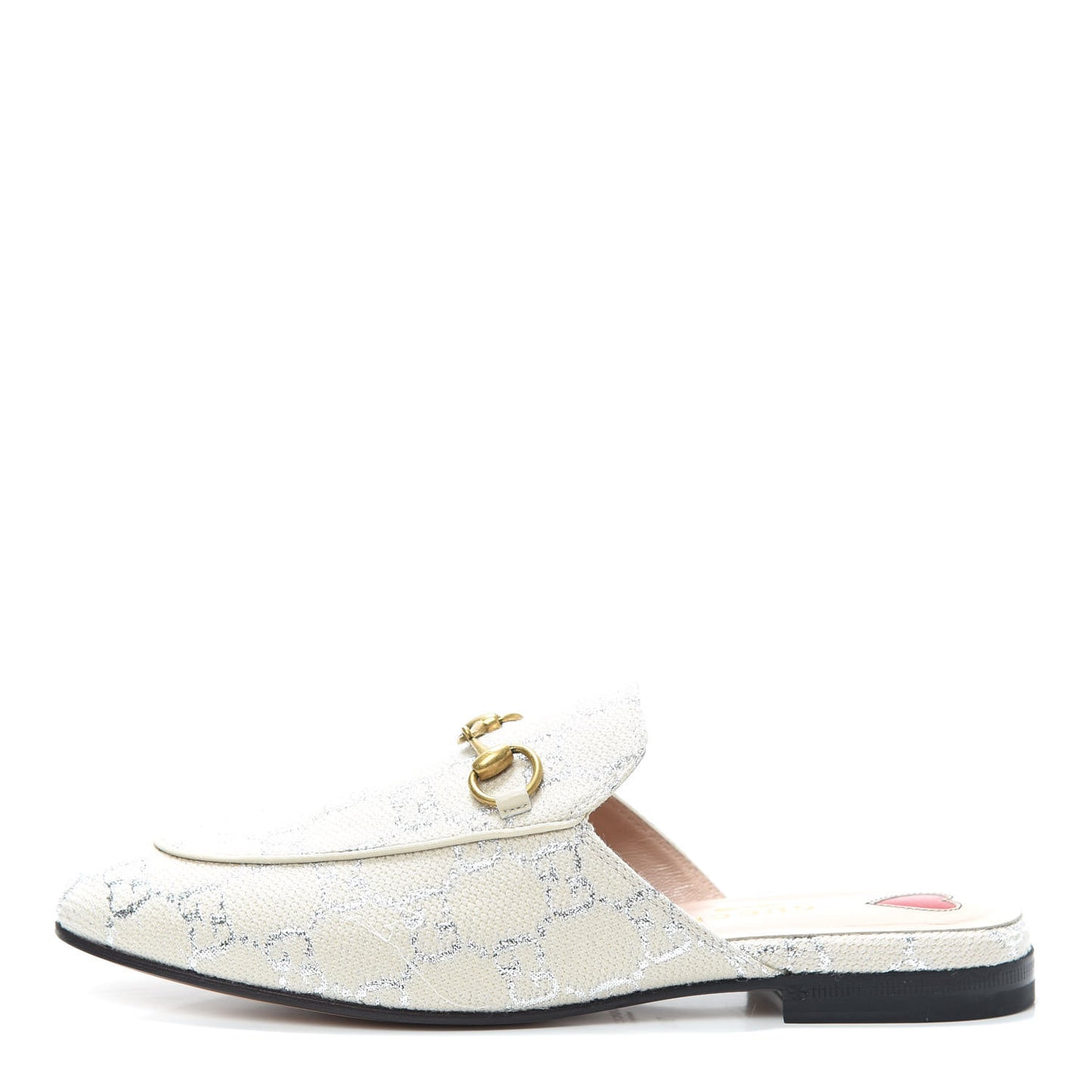 Canvas Lame GG Monogram Womens Princetown Slippers 36.5 Gardenia Silver