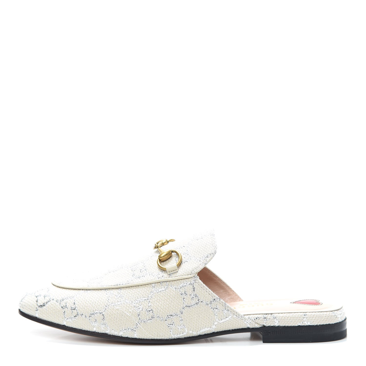 Gucci Canvas Lame GG Monogram Womens Princetown Slippers 36.5 Gardenia Silver 1 of 7