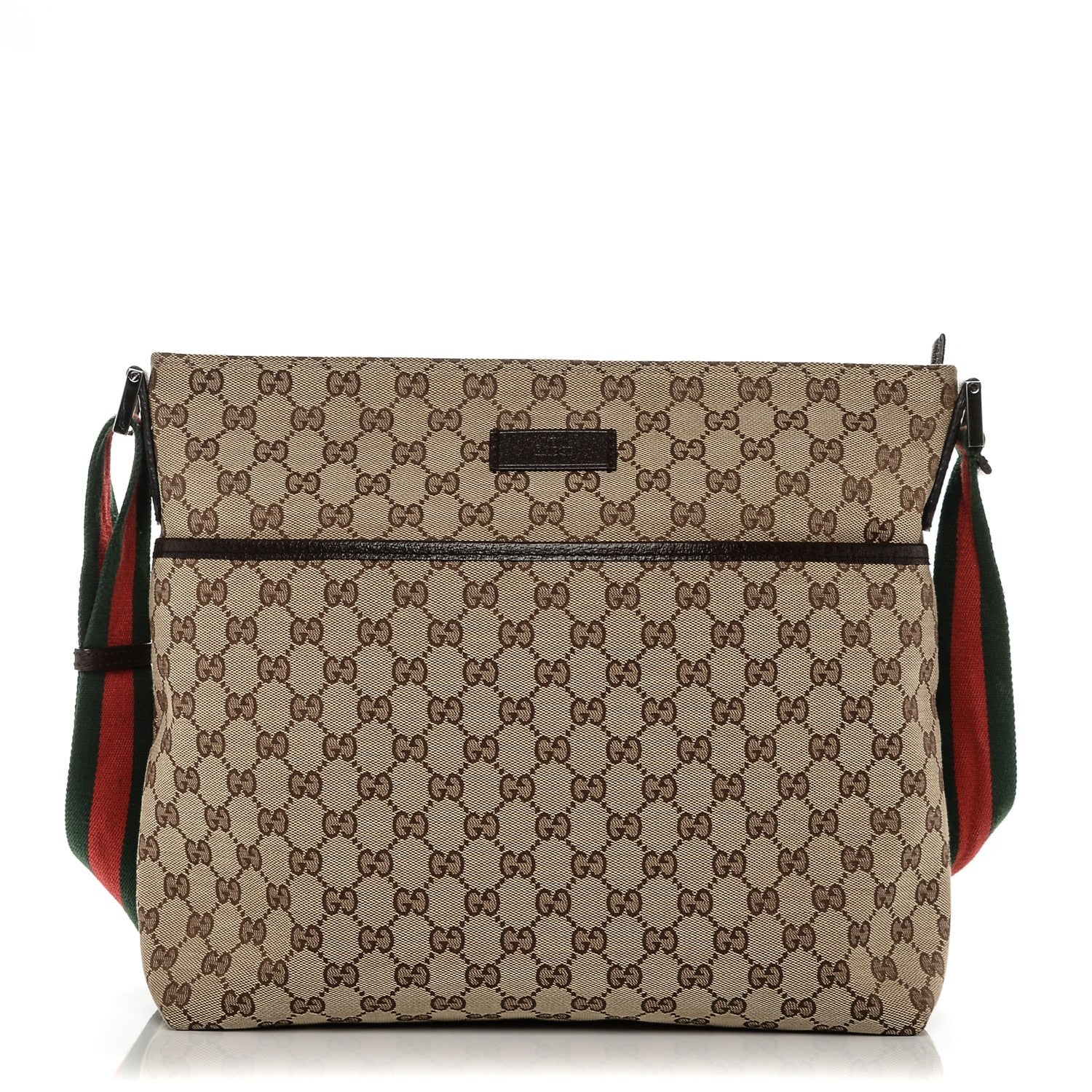 Gucci Monogram Web Medium Flat Messenger Bag Brown 1 of 6