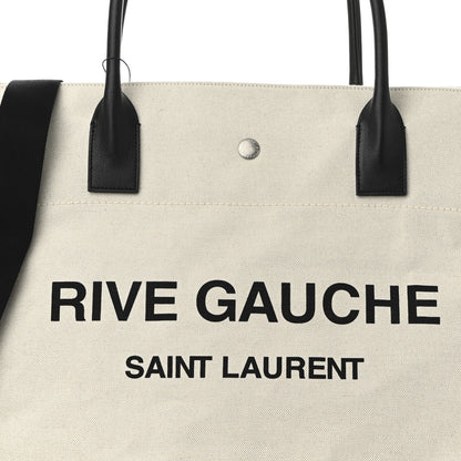Saint Laurent Linen Calfskin Rive Gauche Maxi Tote  Grege et Noir 8 of 10
