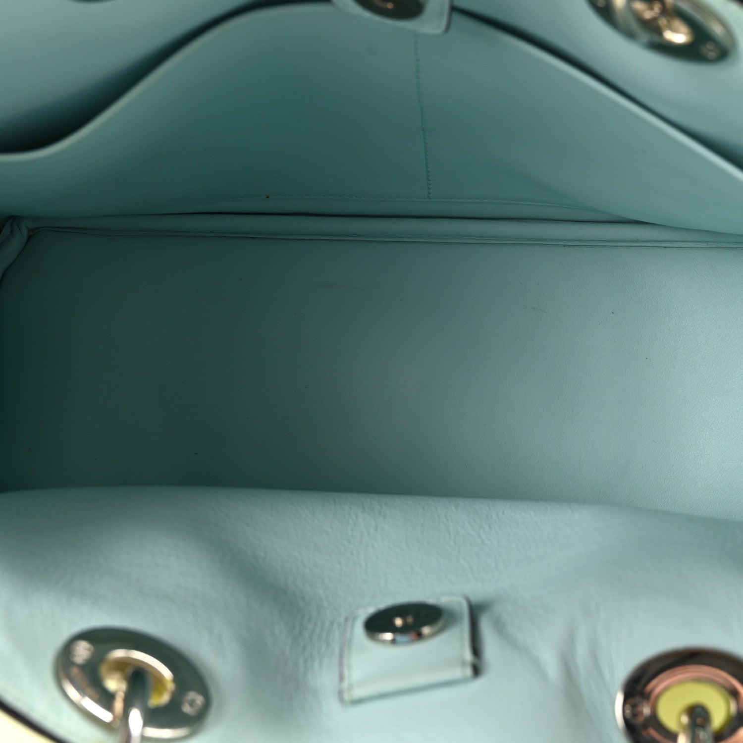 Christian Dior Smooth Calfskin Medium Diorissimo Tote Neon Yellow Light Blue 6 of 11