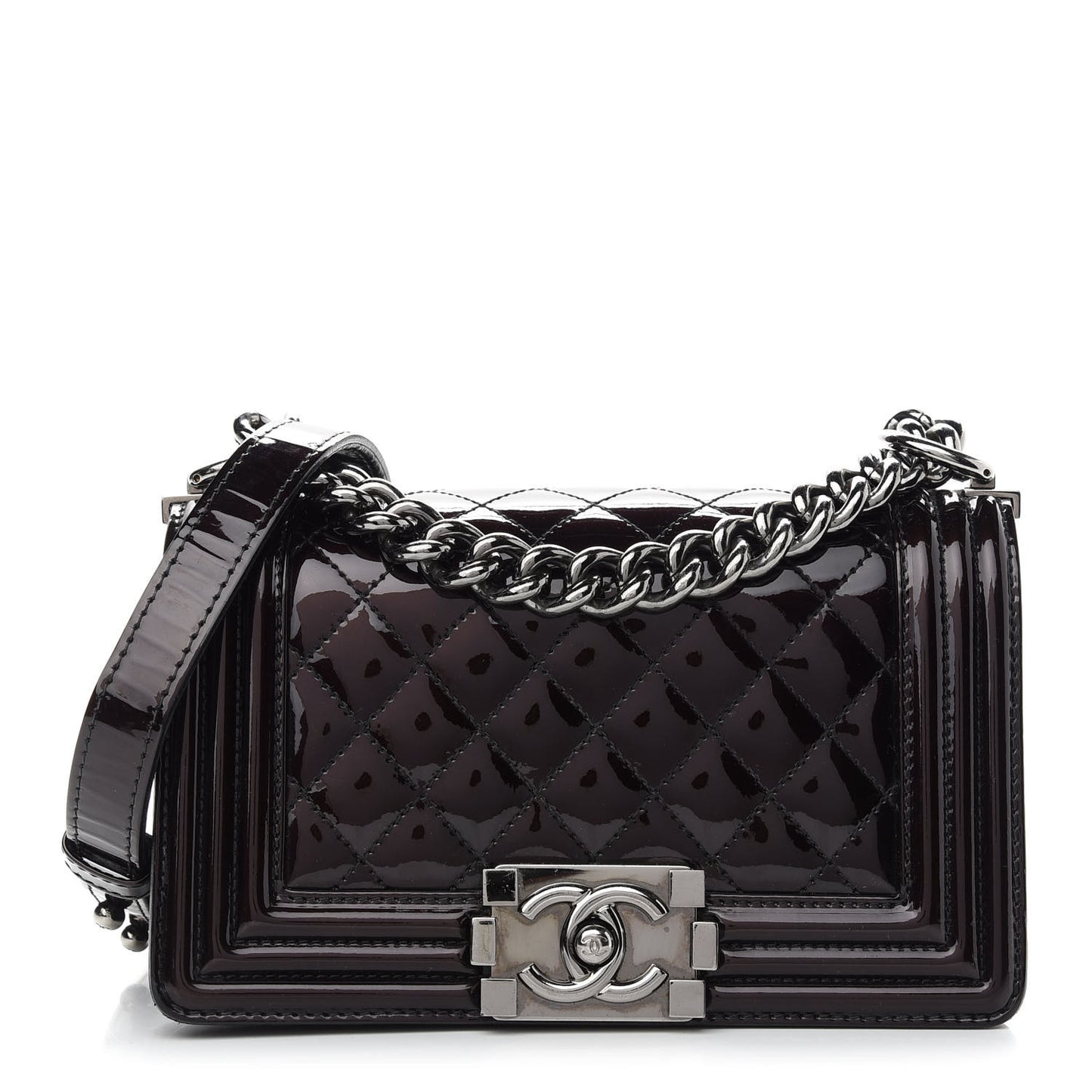 Patent Calfskin Quilted Small Boy Flap Black