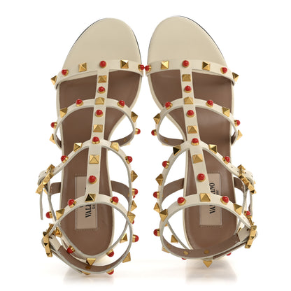 Valentino Garavani Calfskin Rockstud 60mm City Sandals 37 Ivory Coral Red 2 of 9