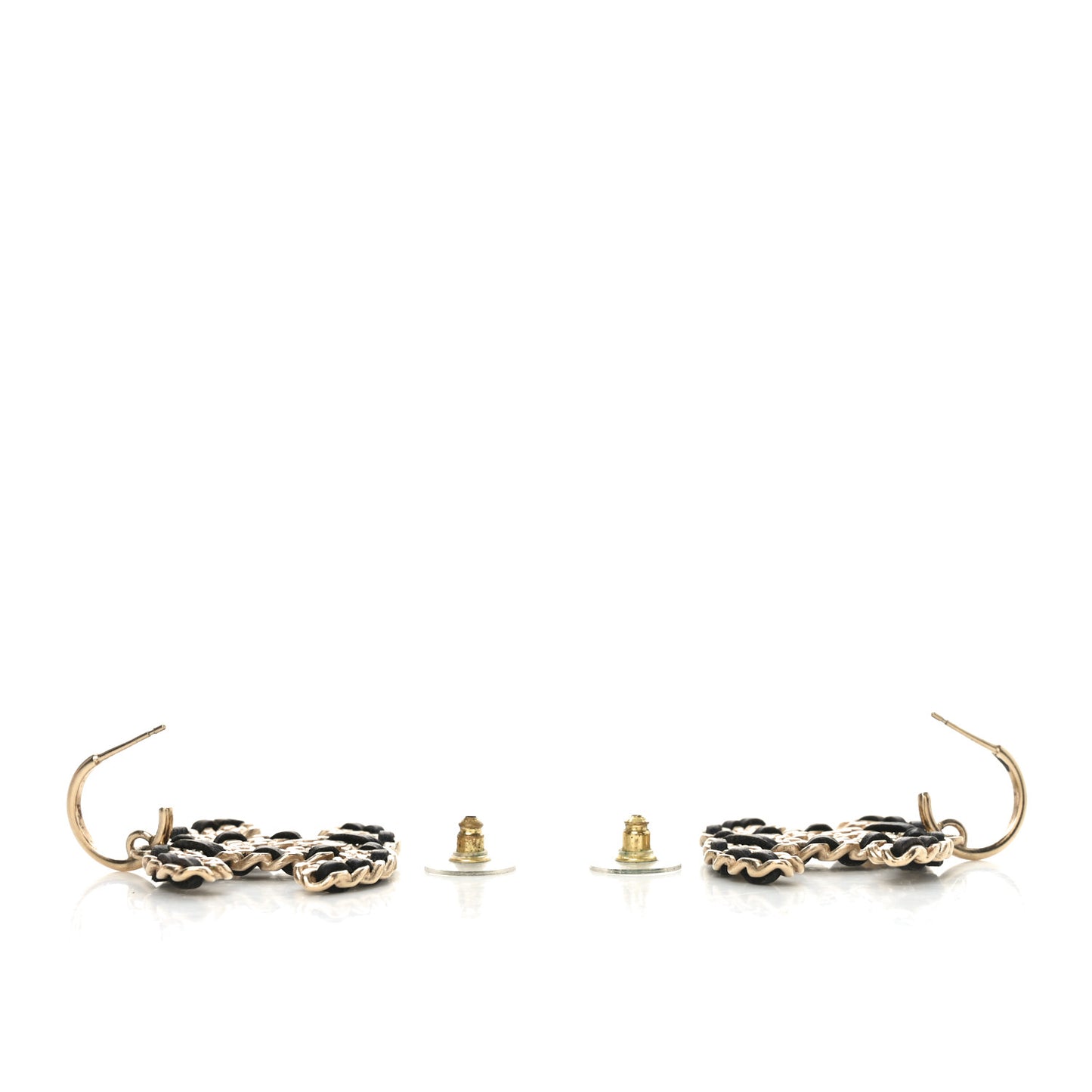 Crystal Lambskin Chain CC Vintage Allure Stud Earrings Black Gold