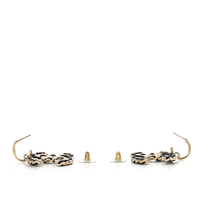 Chanel Crystal Lambskin Chain CC Vintage Allure Stud Earrings Black Gold 3 of 4