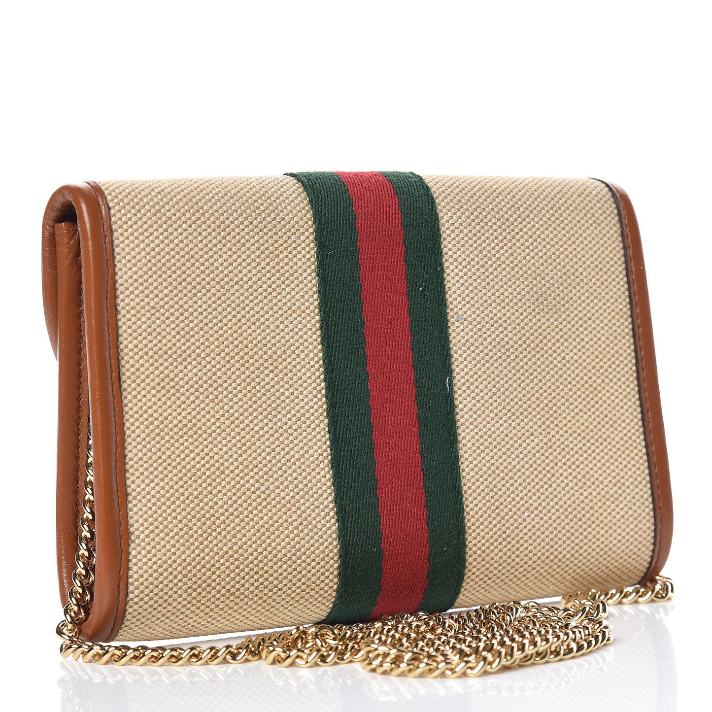 Vintage Canvas Calfskin Web Mini Rajah Slim Flap Shoulder Bag Sand Light Cuir