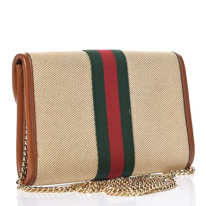 Gucci Vintage Canvas Calfskin Web Mini Rajah Slim Flap Shoulder Bag Sand Light Cuir 3 of 11