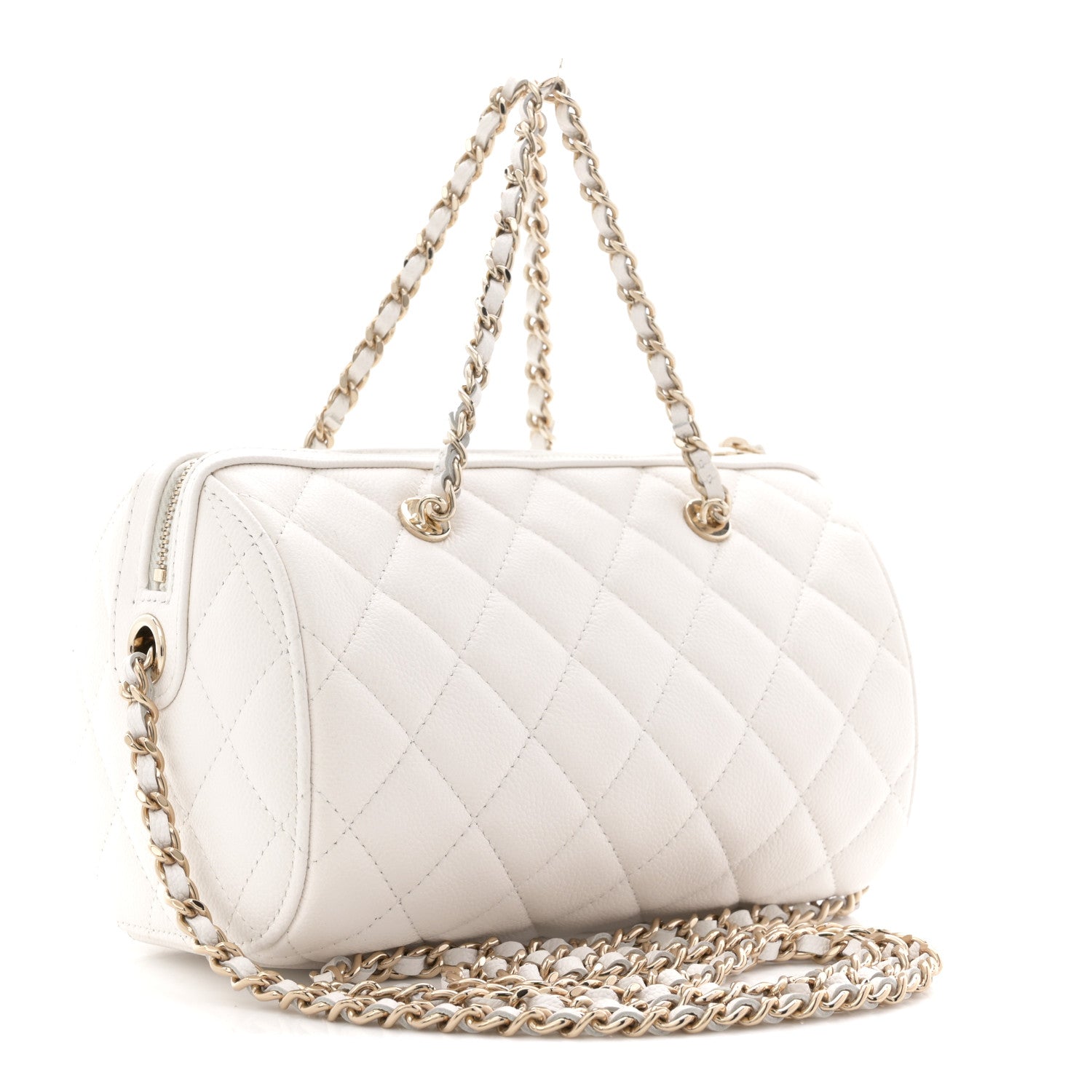 Chanel Caviar Quilted Barrel Clutch With Chain White 2 of 10