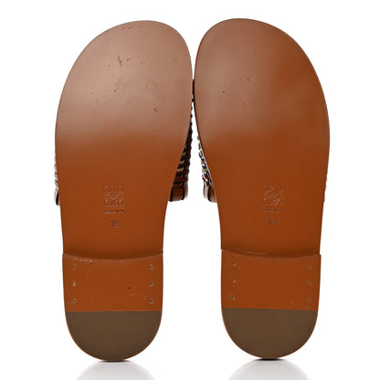 Loewe Calfskin Woven Anagram Slide Sandal 38 Tan Natural 5 of 9