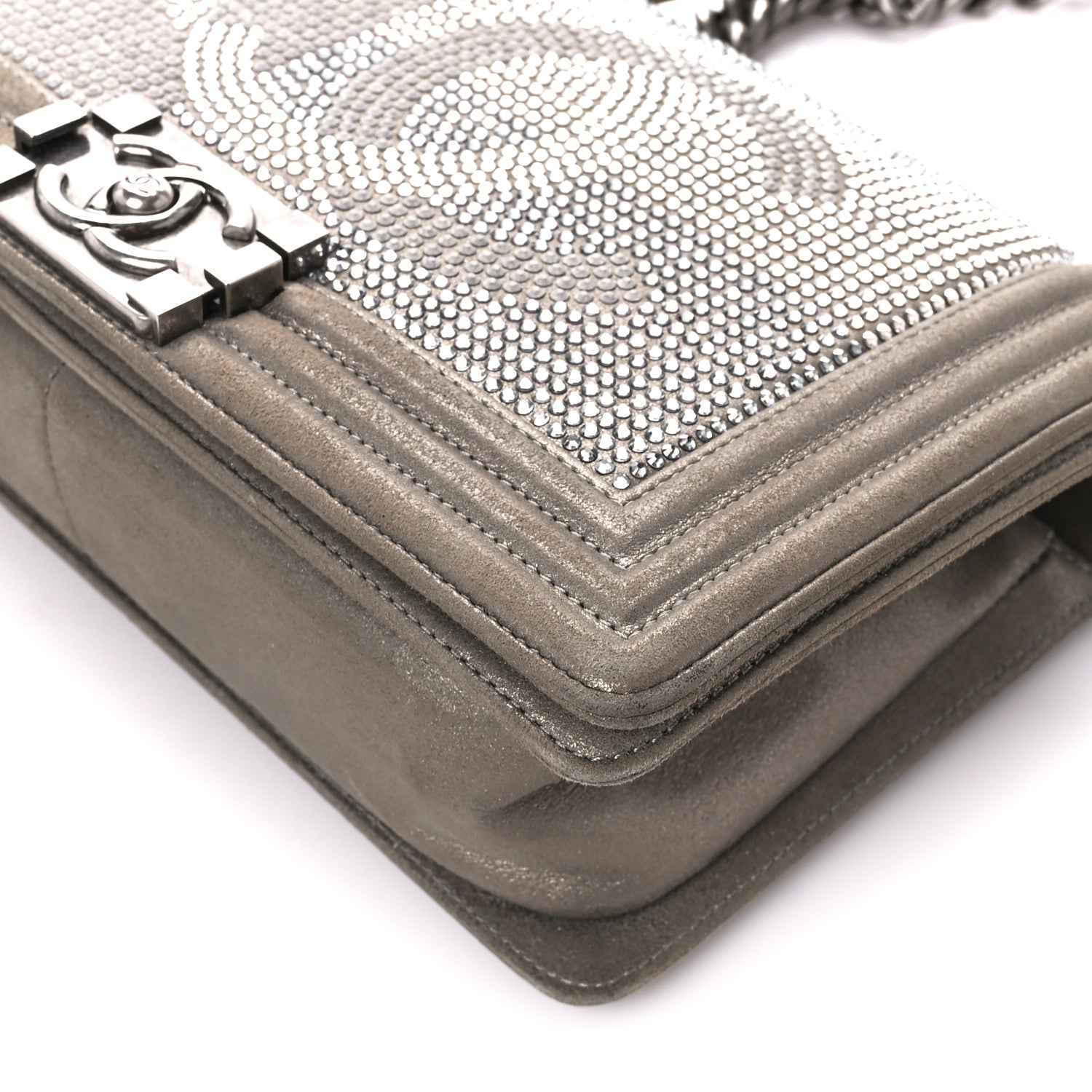 Chanel Iridescent Calfskin Quilted Strass Medium Paris Dallas Boy Flap Dark Khaki 10 of 12