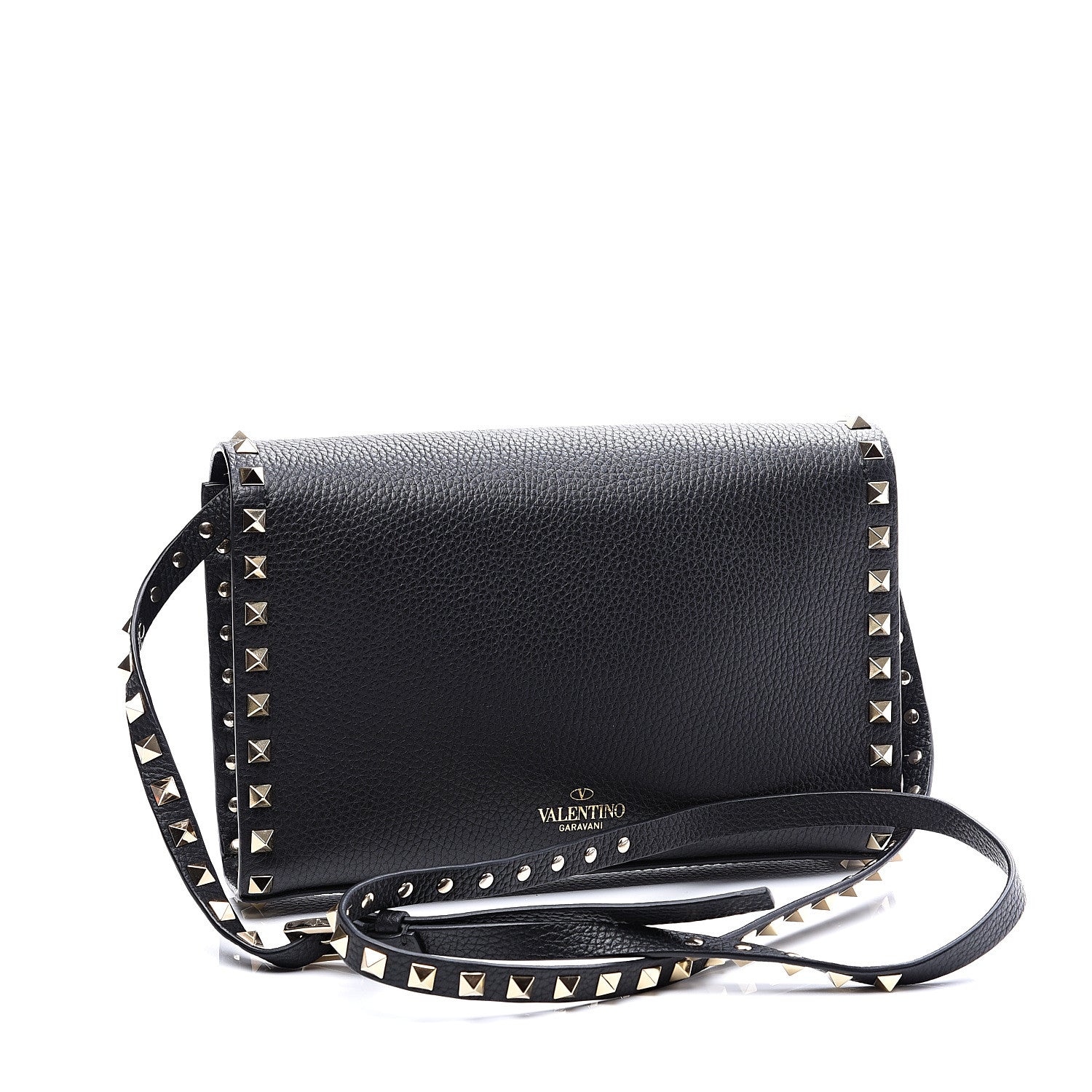 Valentino Garavani Pebbled Calfskin Medium Rockstud Flip Lock Crossbody Bag Black 2 of 10