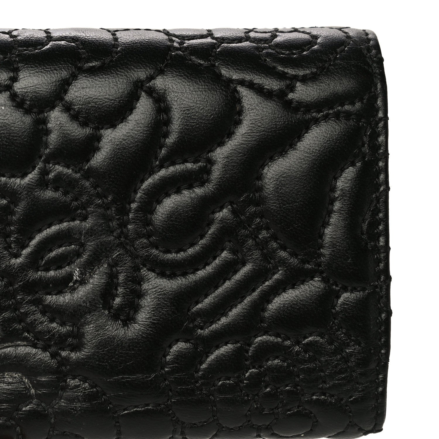 Chanel Lambskin Camellia Embossed Small Wallet Black 15 of 17