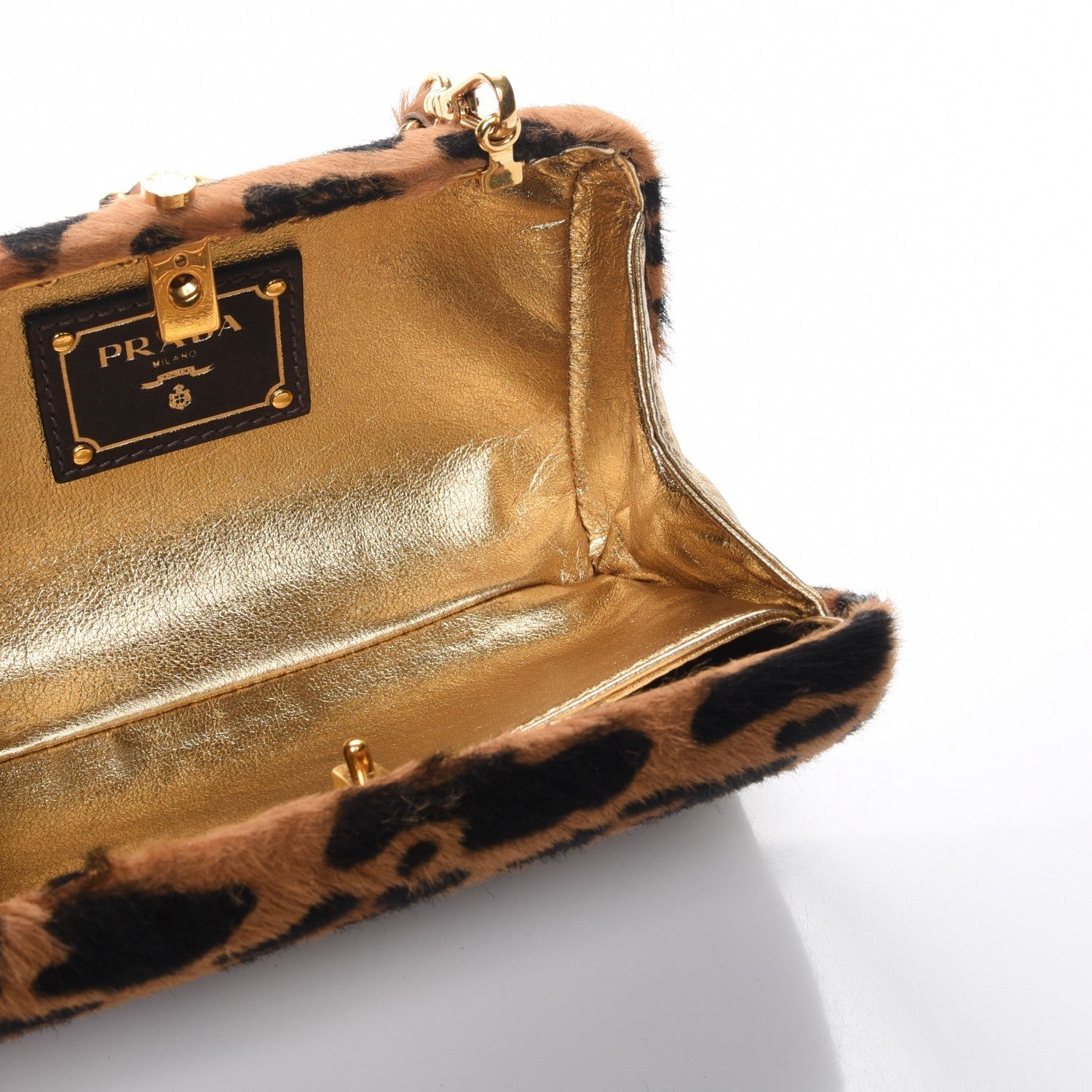 Prada Calf Hair Leopard Print Chain Clutch Miele 5 of 9