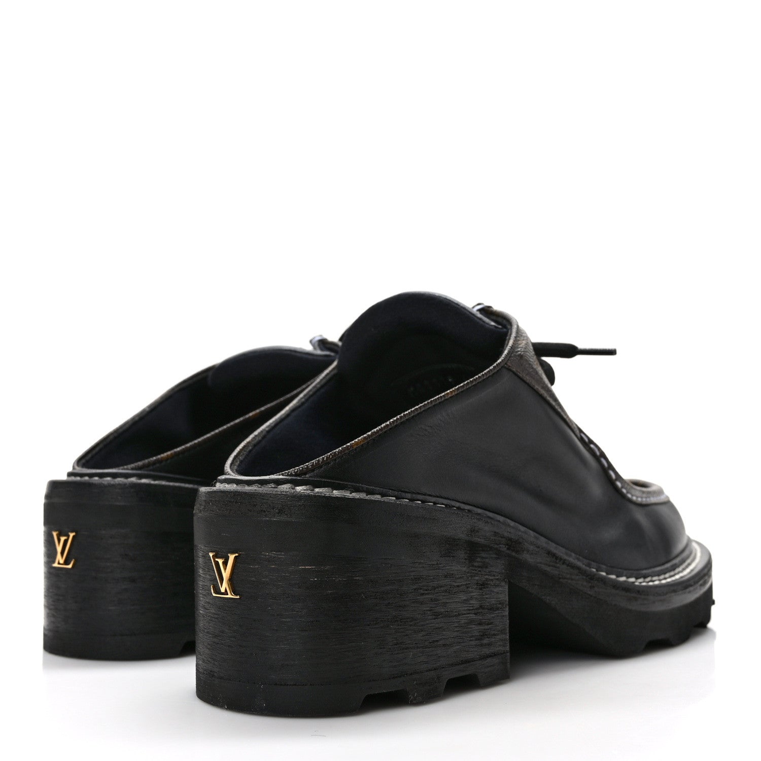 Louis Vuitton Calfskin Monogram Beaubourg Open Back Platform Derby Shoes 41 Black 4 of 9