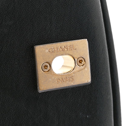 Chanel Lambskin Reverse Chevron Quilted Mini Round Top Handle Flap Black 7 of 11