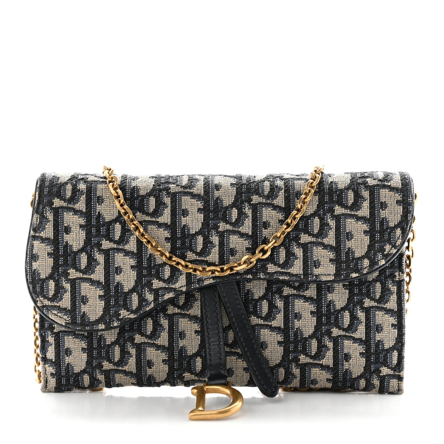 Oblique Saddle Chain Long Wallet Blue