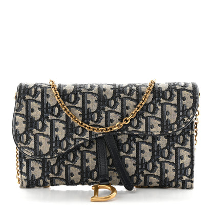 Christian Dior Oblique Saddle Chain Long Wallet Blue 1 of 15