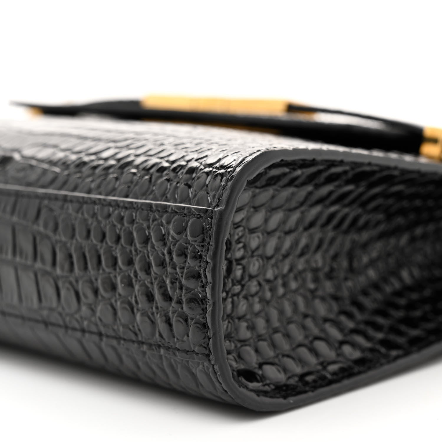 Saint Laurent Shiny Calfskin Crocodile Embossed Small Manhattan Baguette Black 10 of 10