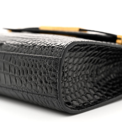 Saint Laurent Shiny Calfskin Crocodile Embossed Small Manhattan Baguette Black 10 of 10