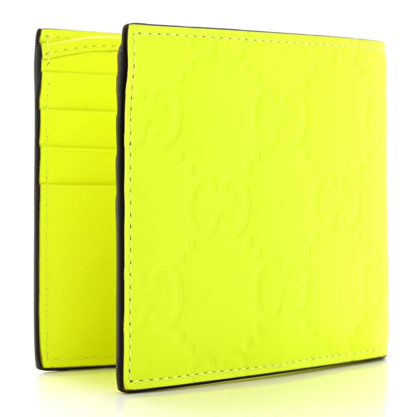 Rubber Effect GG Embossed Bi-Fold Wallet Fluorescent Yellow