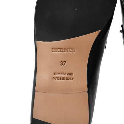 Hermes Calfskin Womens Colette Loafers 37 Black 6 of 9