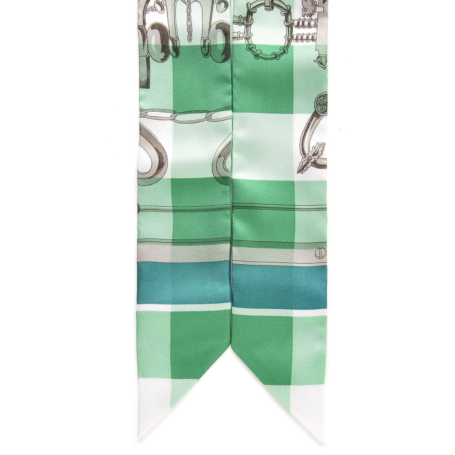 Hermes Silk Mors Et Gourmettes Vichy Twilly Menthol Emeraude Blanc 3 of 6