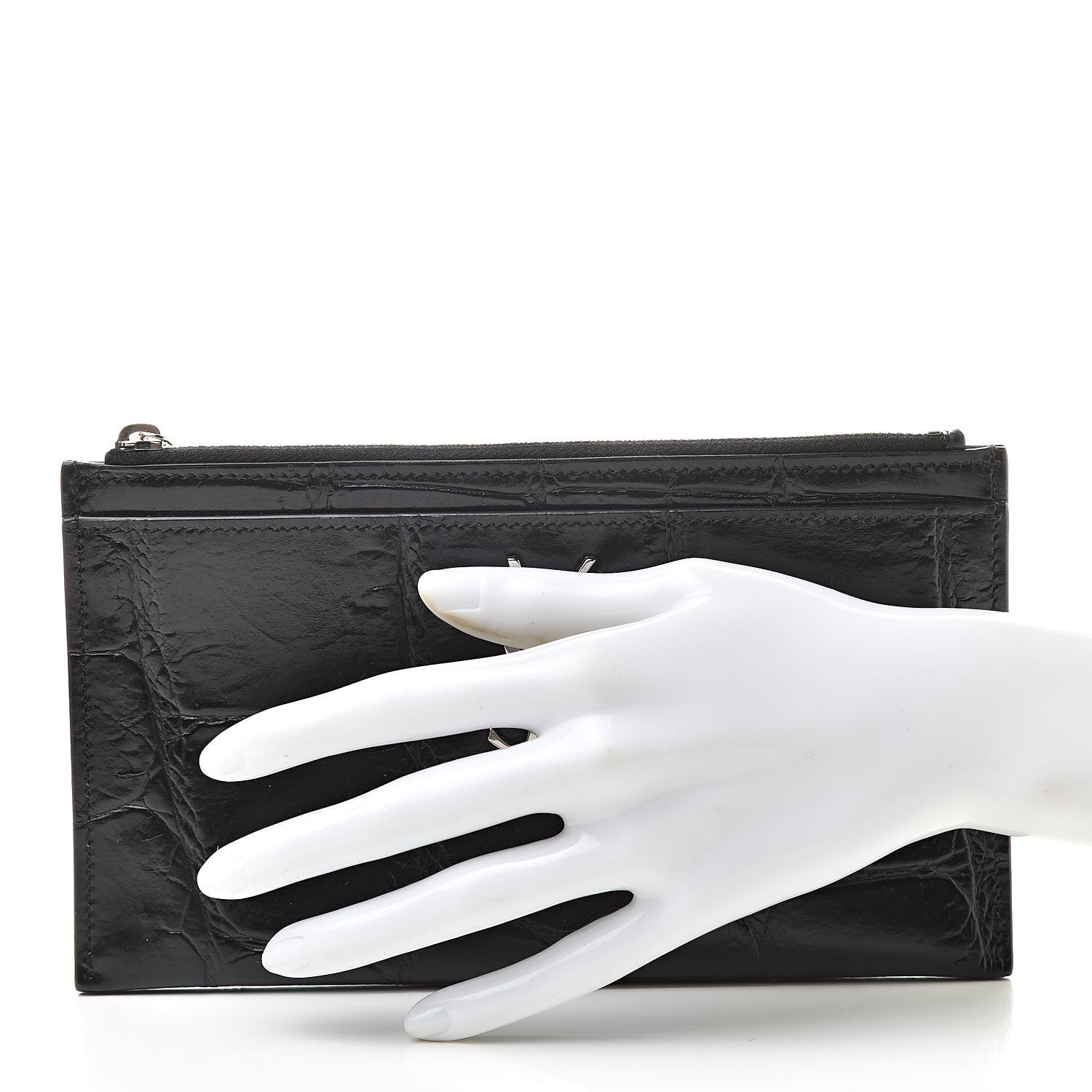 Saint Laurent Calfskin Crocodile Embossed Monogram Bill Pouch Black 2 of 8