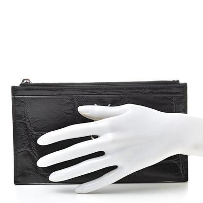 Saint Laurent Calfskin Crocodile Embossed Monogram Bill Pouch Black 2 of 8