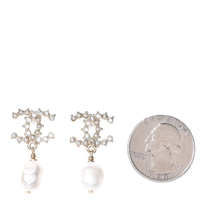 Chanel Crystal Pearl CC Drop Earrings Gold 2 of 3