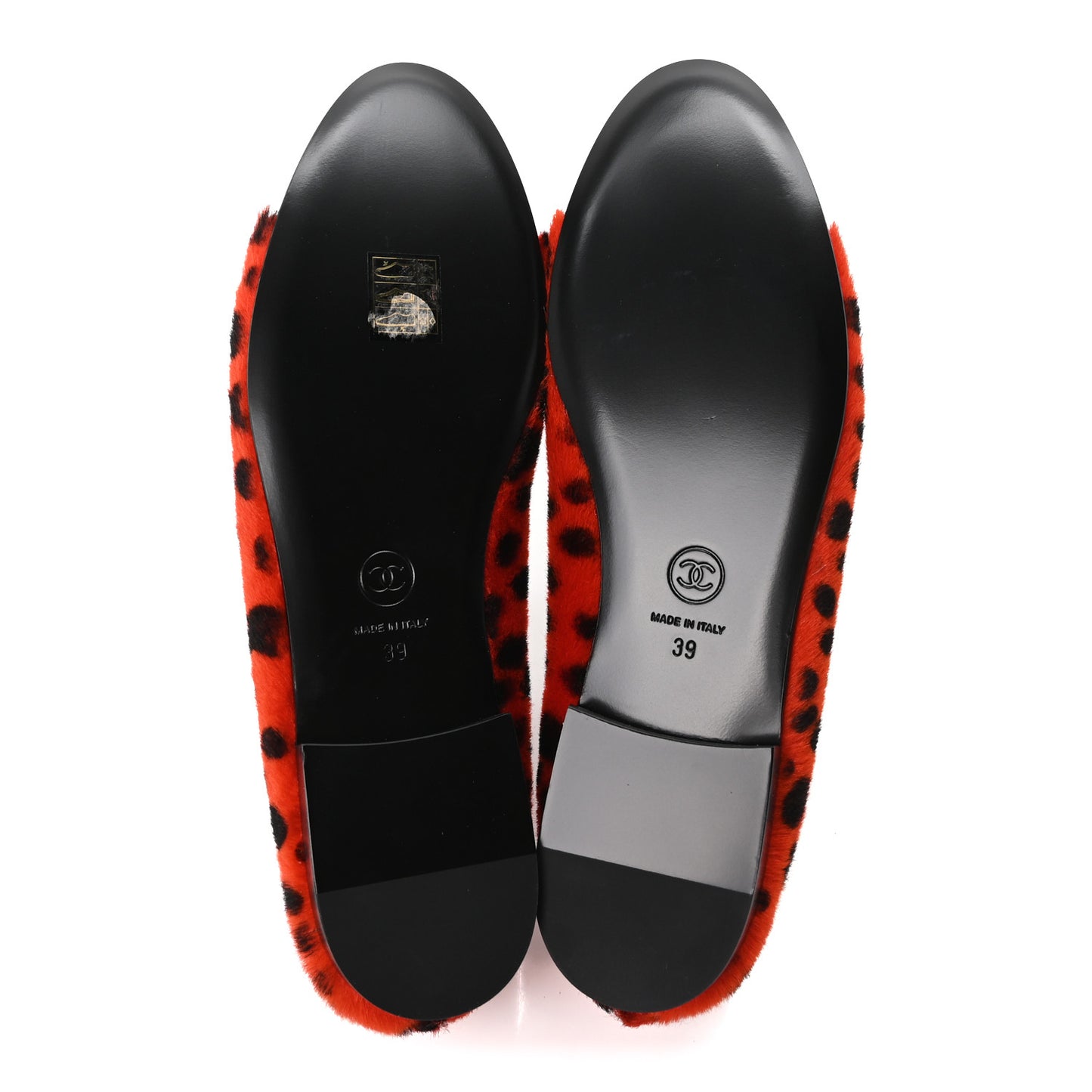 Pony Hair Patent Calfskin Cap Toe CC Ballerina Flats 39 Orange Black White