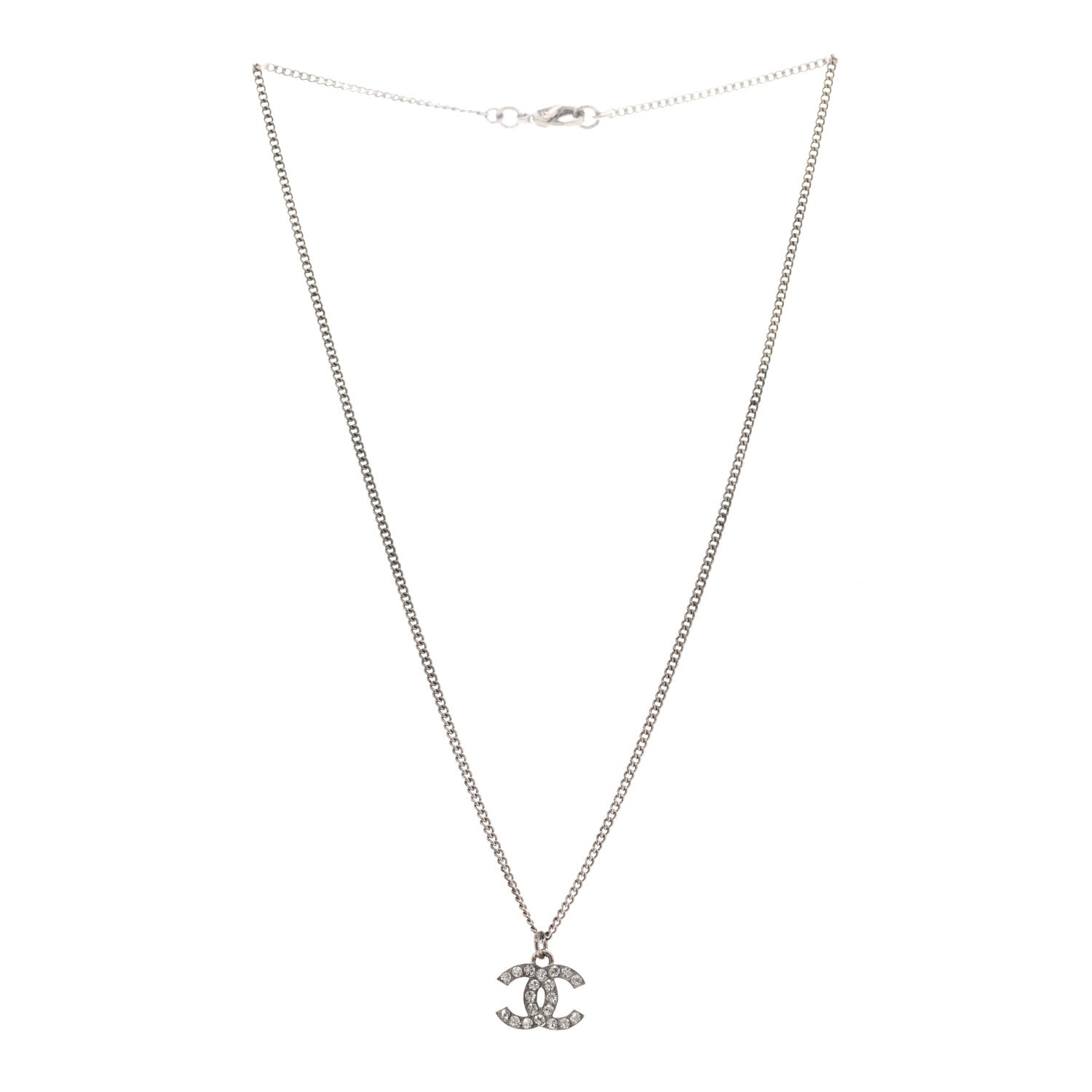 Chanel Crystal Timeless CC Necklace Silver 3 of 5