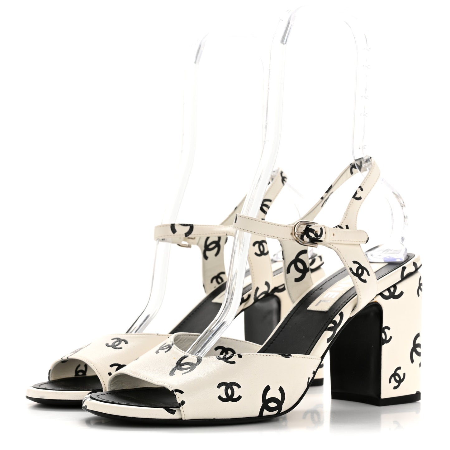 Lambskin Printed CC Sandals 41 White Black