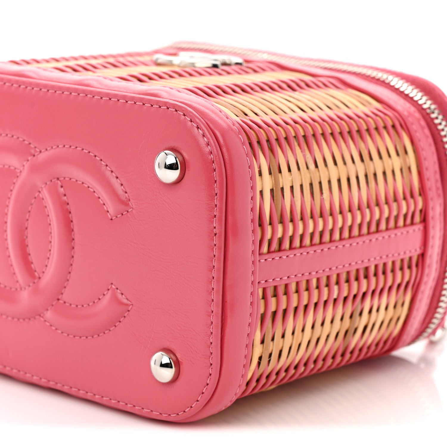 Chanel Calfskin Raffia Small Take Away Vanity Case Bag Pink Beige 10 of 10
